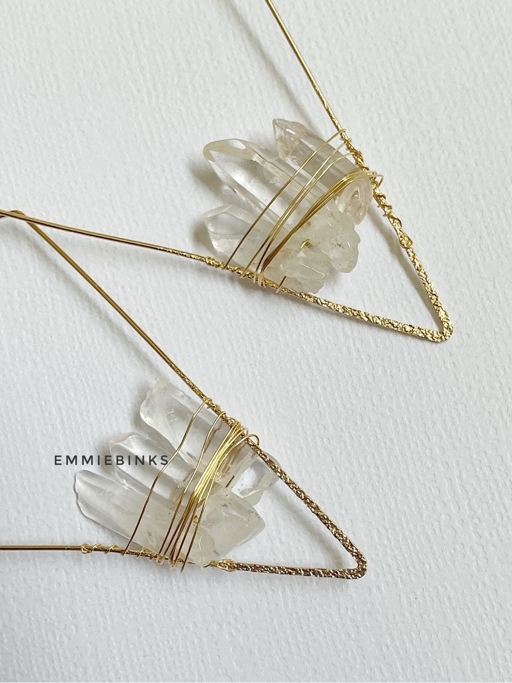 New Anthro White Quartz Geode Geometric Hammered Hoop Earrings